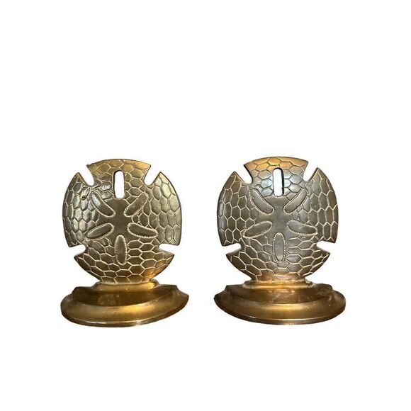 Vintage Sand Dollar Brass Bookends Rosenthal Netter Hollywood Regency - Picture 1 of 4
